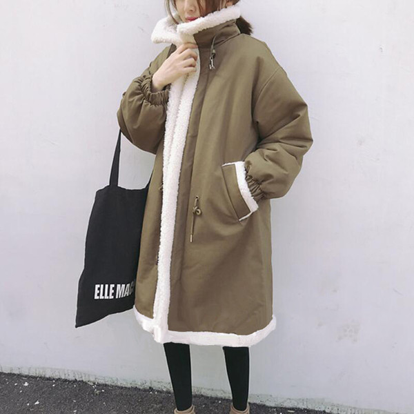 Зимно дамско палто с мека подплата и висока яка в два цвята