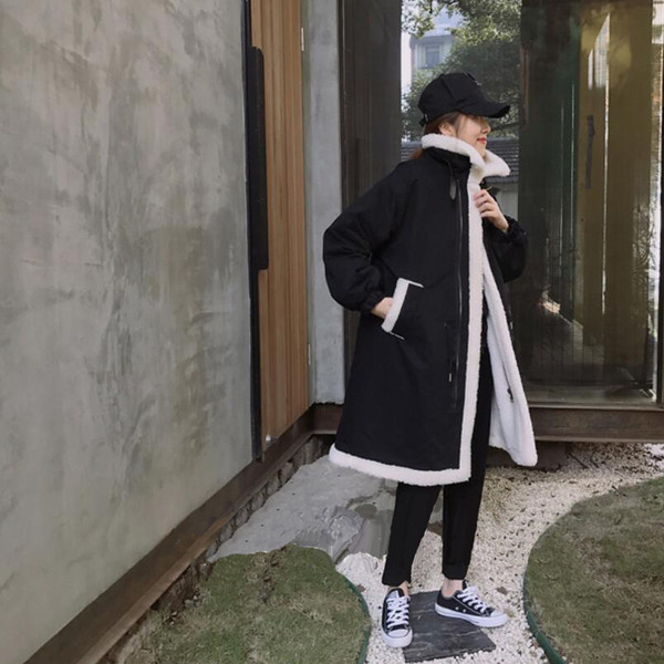 Зимно дамско палто с мека подплата и висока яка в два цвята