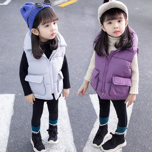 Модерен асиметричен детски елек за момичета в три цвята