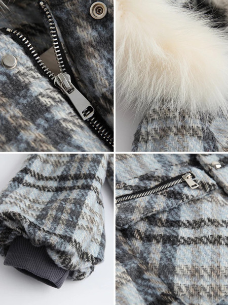 Дамско карирано яке с пух на качулката