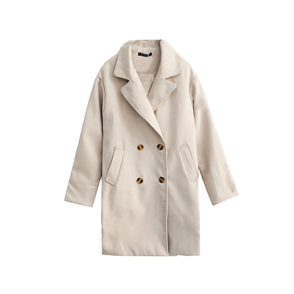 Класическо дамско палто с V-образна яка в черен и бежов цвят