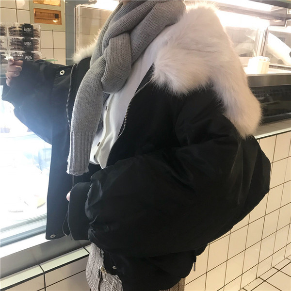 Зимно дамско яке широк модел с пухена яка в три цвята