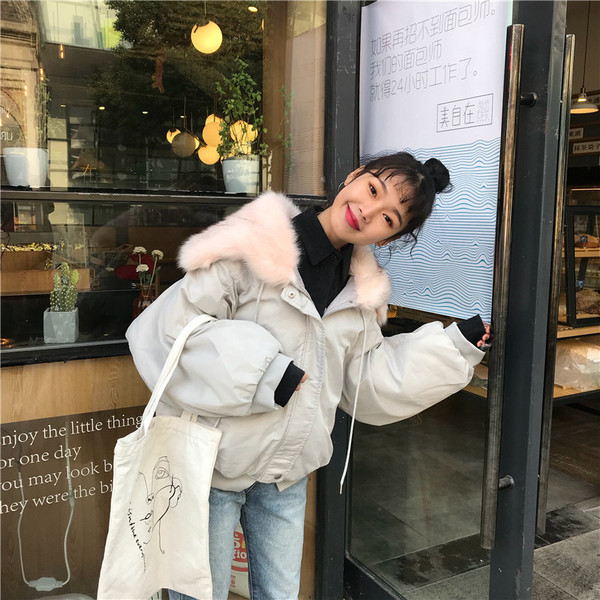 Зимно дамско яке широк модел с пухена яка в три цвята