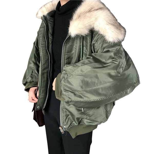 Зимно дамско яке широк модел с пухена яка в три цвята