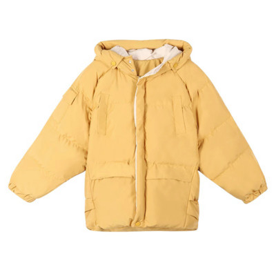 Дамско яке с качулка в бял и жълт цвят