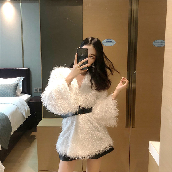 Стилно дамско яке в два цвята - син и бял