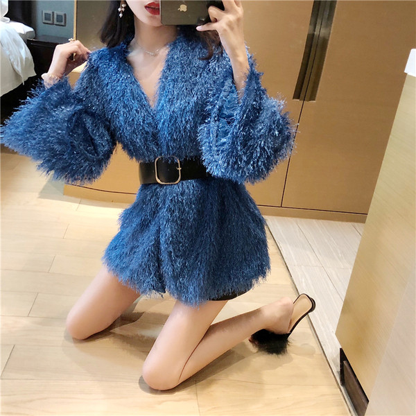 Стилно дамско яке в два цвята - син и бял