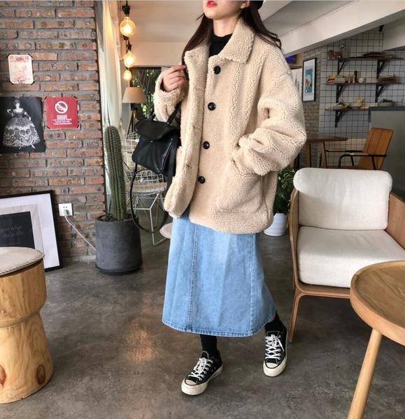 Пухено дамско палто в розов и бежов цвят