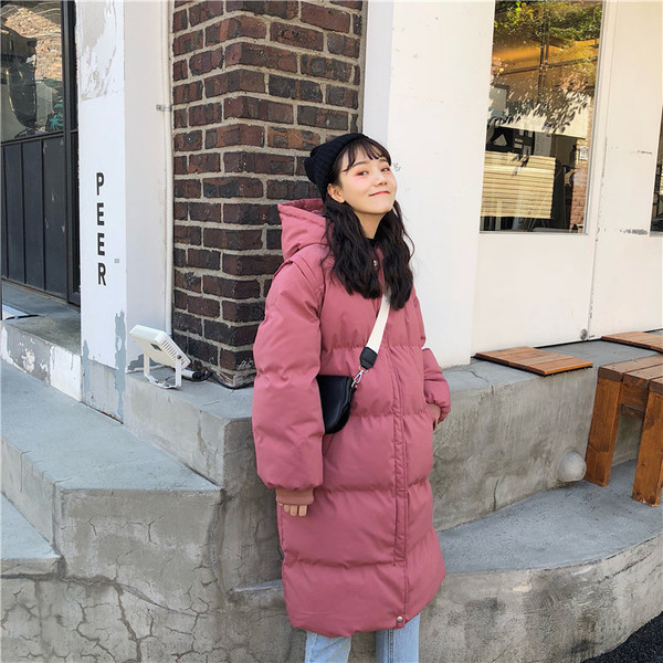 Дамско зимно дълго яке в черен и розов цвят