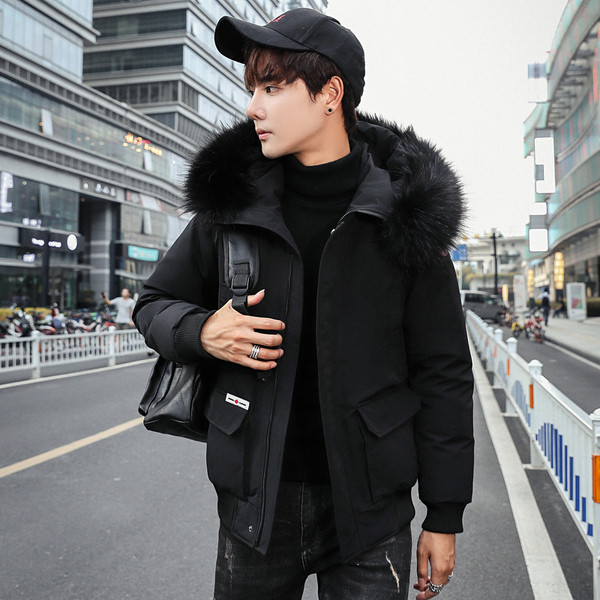 ХИТ Актуално мъжко яке с джобове и пух на качулката в няколко цвята 