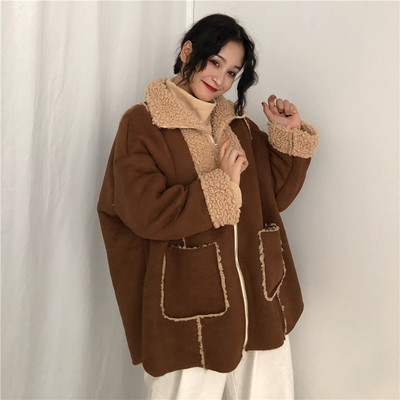 Актуално дамско яке в кафяв и черен цвят