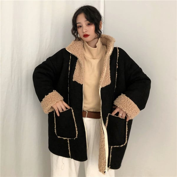 Актуално дамско яке в кафяв и черен цвят