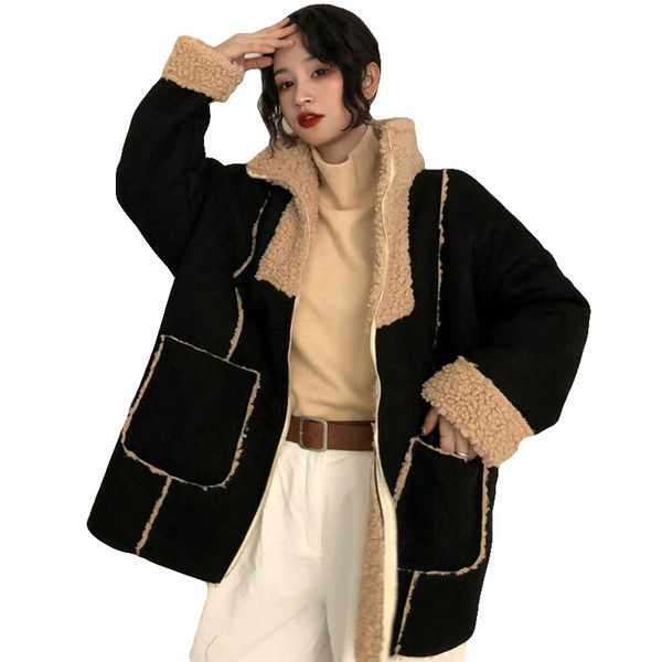 Актуално дамско яке в кафяв и черен цвят