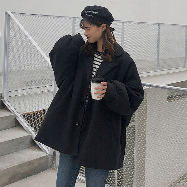 Стилно дамско палто в жълт и черен цвят - широк модел