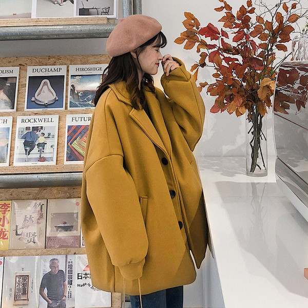 Стилно дамско палто в жълт и черен цвят - широк модел