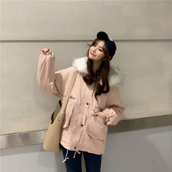 Нов модел дамско зимно яке с качулка с пух в два цвята