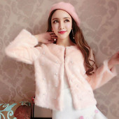 Модерно дамско палто в два цвята - бял и розов