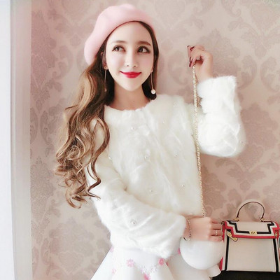 Модерно дамско палто в два цвята - бял и розов