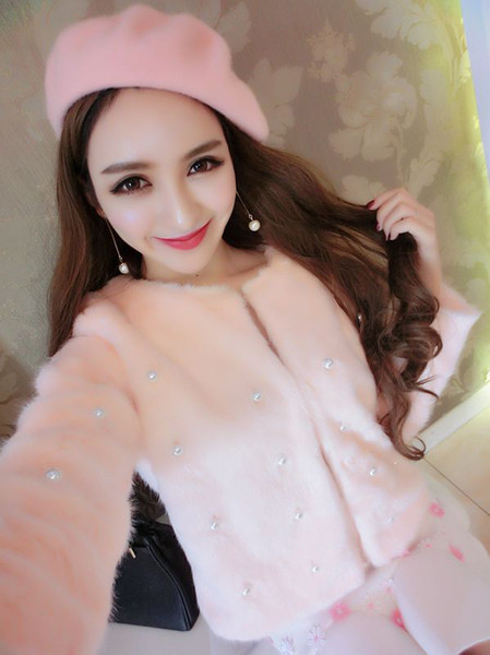 Модерно дамско палто в два цвята - бял и розов