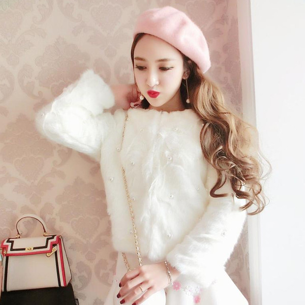 Модерно дамско палто в два цвята - бял и розов