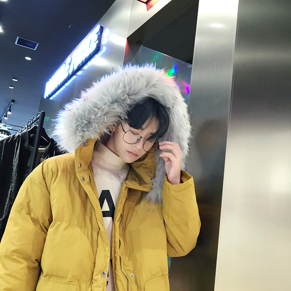 Ежедневно мъжко яке широк модел с пух на качулката в няколко цвята 