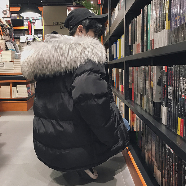 Ежедневно мъжко яке широк модел с пух на качулката в няколко цвята 