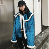 Модерно дамско яке от кадифе с широки ръкави в два цвята