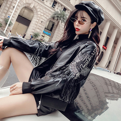 Модерно дамско яке от еко кожа в два цвята