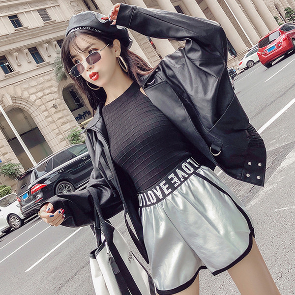 Модерно дамско яке от еко кожа - широк модел