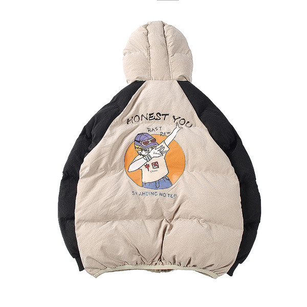 Зимно мъжко яке с качулка и цветна апликация в два цвята 