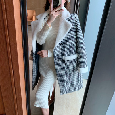 Дамско карирано палто с мека подплата в два цвята