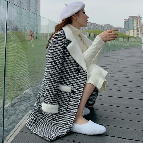 Дамско карирано палто с мека подплата в два цвята