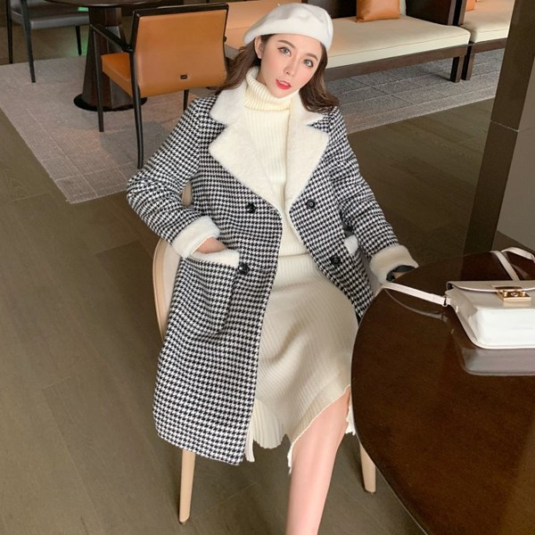 Дамско карирано палто с мека подплата в два цвята