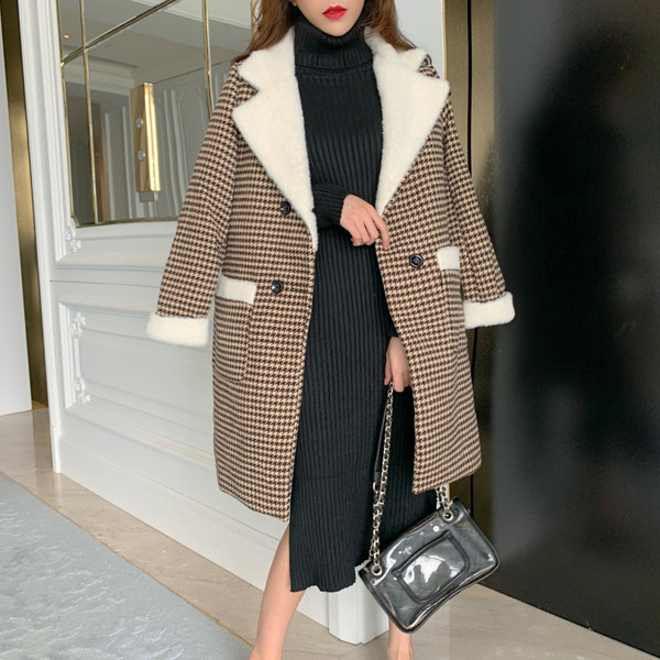Дамско карирано палто с мека подплата в два цвята