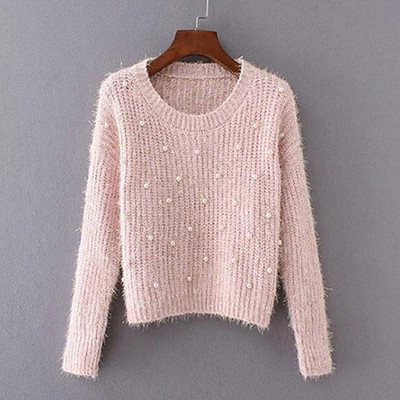 Дамски модерен пуловер с декорация перли