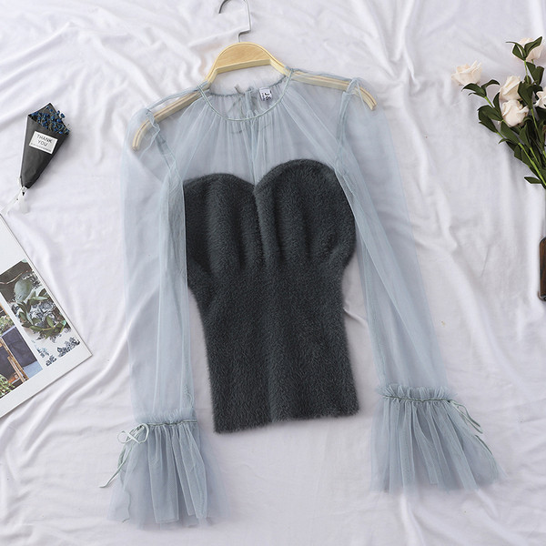 Дамска модерна риза с тюлени ръкави в няколко цвята