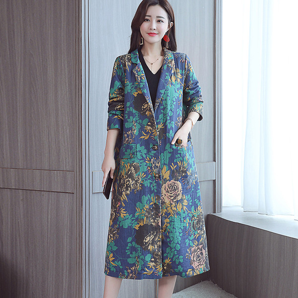 Дълго дамско палто в два цвята с флорални мотиви