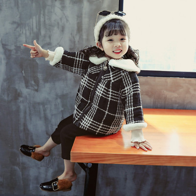 Модерно детско карирано яке за момичета в два цвята