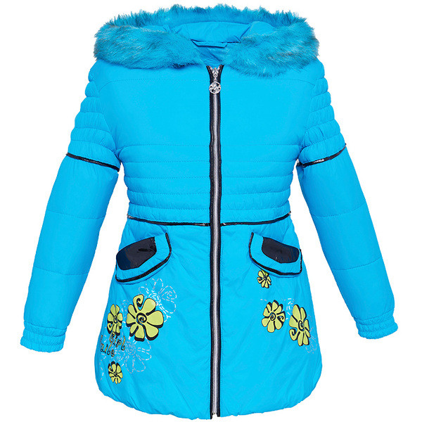 Модерно детско дълго яке за момичета в син цвят с апликация