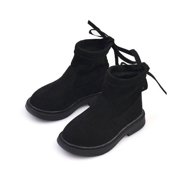 Детски боти за момичета с панделка в три цвята