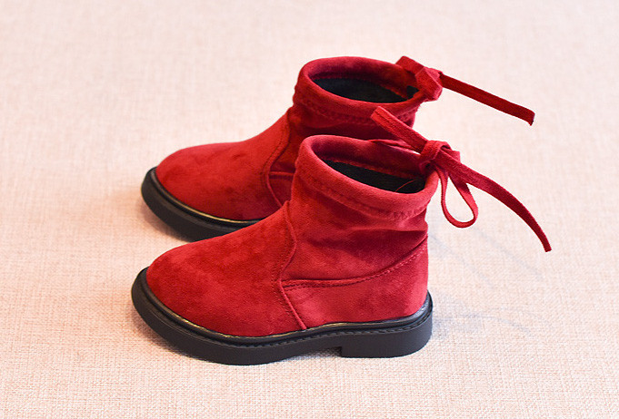 Детски боти за момичета с панделка в три цвята