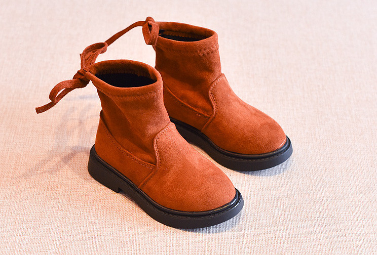 Детски боти за момичета с панделка в три цвята