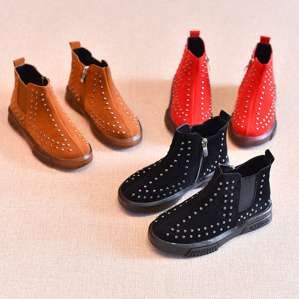 Детски стилни боти за момичета с метална декорация в три цвята