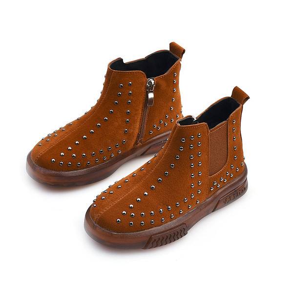 Детски стилни боти за момичета с метална декорация в три цвята