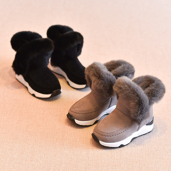 Детски пухени боти за момичета в черен и сив цвят