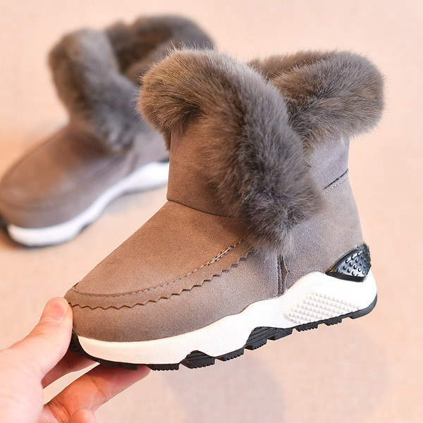 Детски пухени боти за момичета в черен и сив цвят