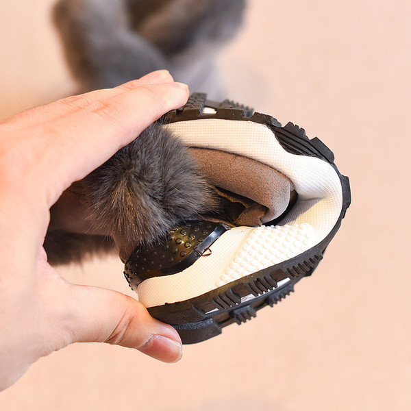 Детски пухени боти за момичета в черен и сив цвят