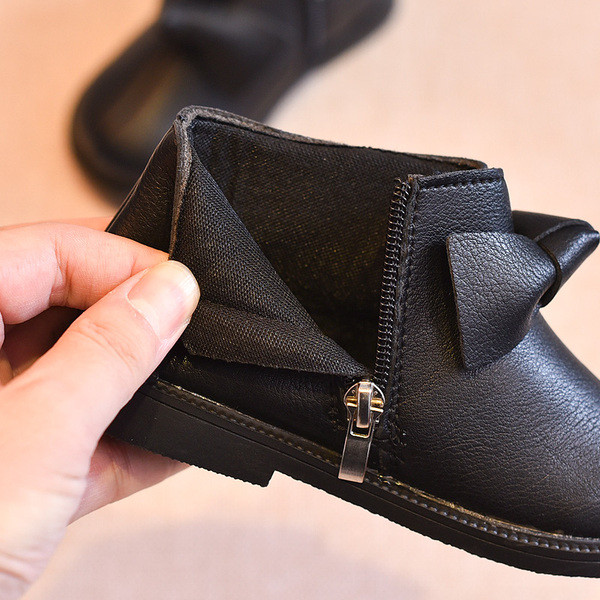 Детски боти за момичета с декорация панделка 