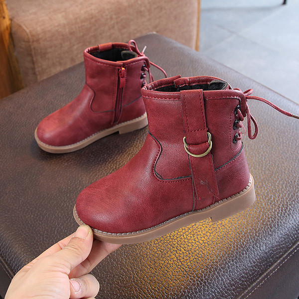 Детски зимни боти за момичета от еко кожа в зелен, кафяв и червен цвят