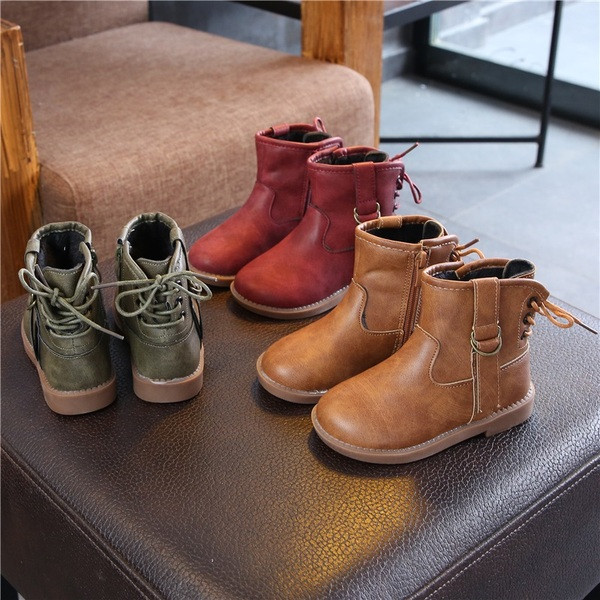 Детски зимни боти за момичета от еко кожа в зелен, кафяв и червен цвят